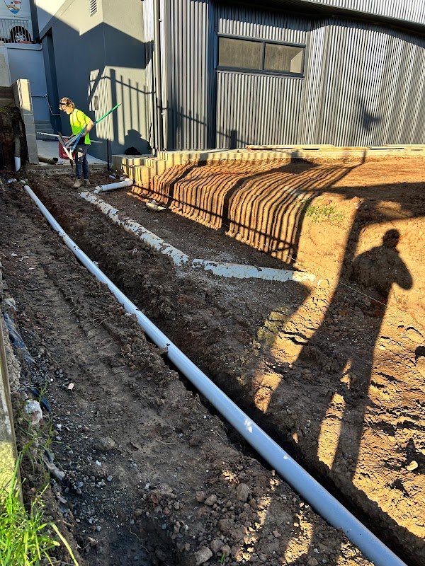Stormwater pipe laid in open trench ready for backfill
